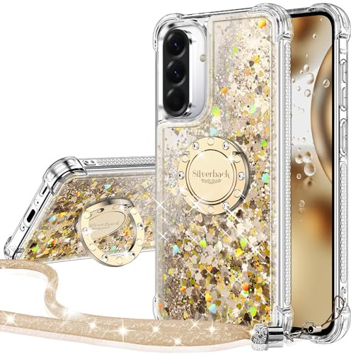Silverback für Samsung Galaxy A56 Hülle, Glitzer Handyhülle mit Ring & Band | Gold,Silikon Flüssigkeit Clear Case, Treibsand Schutzhülle für Mädchen