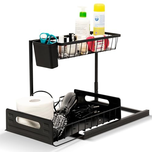 Salvaspazio Organizer Sottolavello a 2 Livelli - Porta Detersivi - Ripiano e Organizzatore per Bagno (Griglia)