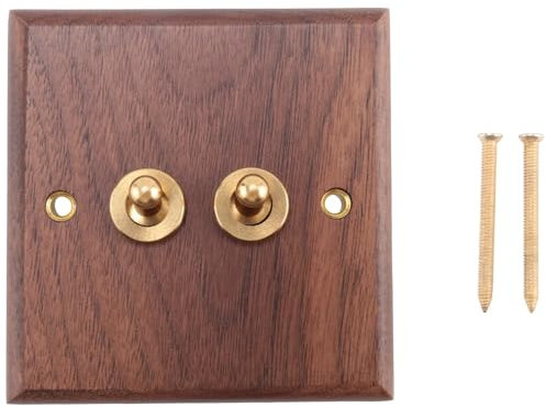 Clickinline Brushed Brass Light Switch Retro American Industrial Style Light Switch Socket, Solid Wood Brass Toggle Switches Plate, Antique Home Stay Switches for Living Room, Bedroom, Kitchen