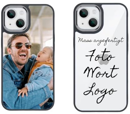 Custdiyra Personalisierte Handyhülle für iPhone 16 15 14 13 12 11 Pro Max XR Xs 8 7 6 SE – Mit Foto gestalten – Acryl + Silikon – Geschenkidee