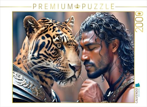 CALVENDO Puzzle Heroischer Krieger mit mächtigem Jaguar | 2000 Teile Lege-Größe 90 x 67 cm Foto-Puzzle für glückliche Stunden