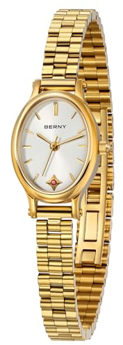 BERNY Gold Uhren für Damen Vintage Ovaluhr Quarzwerk Damen Modearmbanduhr