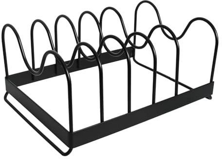 Rieoany Porta Coperchi Pentole Salvaspazio da Cassettone Con 5 Scomparti Portacoperchi da Cucina Organizer Pentole e Padelleda Mobile Portapiatti Nero Organizzatore Cassetti Cucina