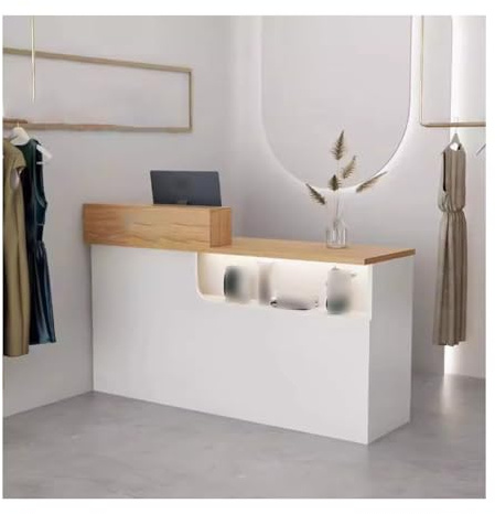 Stilvoller, moderner Empfangstisch – 100 cm Rezeption für Lobby, Schönheitssalon, Bekleidungsgeschäft – Holz-Finish, rechte Seite – perfekter Verkaufs- und Willkommens-Tresen