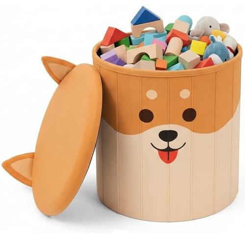 Home Kids World Spielzeugkiste mit Deckel, Aufbewahrungsbox im Stil Corgi | Spielzeugkiste mit Deckel, Spielzeugtruhe & Aufbewahrungsbox Kinderzimmer als Sitzhocker, schafft Ordnung, laborgeprüft