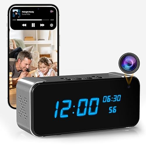 Tccbac Camera Espion Réveil WiFi 4K Discret sans Fil | mini camera espion sans fil, lecteur Bluetooth, vision infrarouge, détection mouvement BT, mini camera, accès distant app