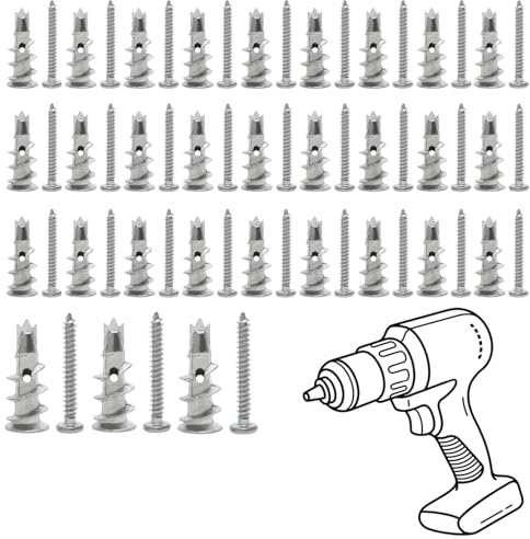 30 Pcs Heavy Duty Plasterboard Fixings Kit, Includes Metal Self-Drilling Plasterboard Wall Plugs & Screws,Wall Fixings for Plaster Boarding and Wooden Boards,Drywall Anchors and Brick Wall Plugs