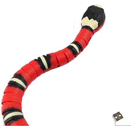 WOHPNLE Smart Sensing Moving Robot Snake, reaktionsfähiges Katzenspielzeug, lebensechtes Katzenspielset, elektrisches Eidechsenspielzeug für Haustiertraining, Unterhaltung und tägliches