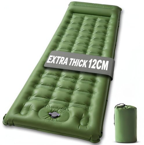 SWTMERRY Hochwertige Aufblasbare Isomatte – 12 cm verdickte Schlafmatte mit Fußpumpe & Kissen, wasserdicht leicht platzsparend Luftmatratze für Outdoor Camping, Wandern, Strand, Reise, Zelt