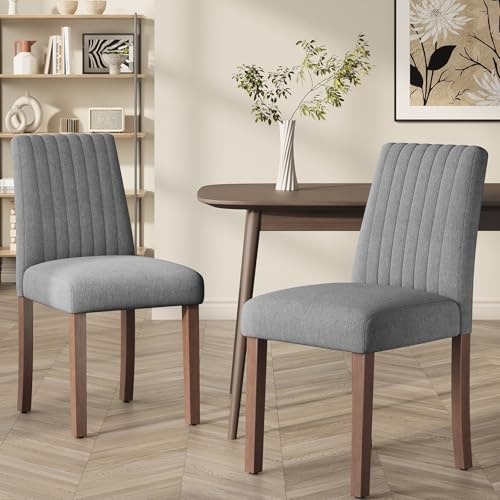 COLAMY Esszimmerstühle 2er Set, Polsternder Stühle Esszimmer mit Rückenlehne, Küchenstühle Gepolstert, Stoff Dining Chairs Holzbeinen für Esszimmer, Küche, Restaurant, Dunkelgrau