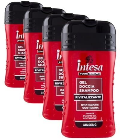 INTESA POUR HOMME | Gel Douche Shampooing Ginseng, Revitalisant, avec Ginseng, 250 ml (Lot de 4)