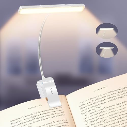Gritin 2026 Gén.2 Lampe de Lecture, 32 LED Spectre Complet Liseuse Clip Protection des Yeux,5 Couleurs&5 Luminosités, Faisceau Large/Étroit Réglable,1500mAh Longue Durée Rechargeable,Blanc Clair