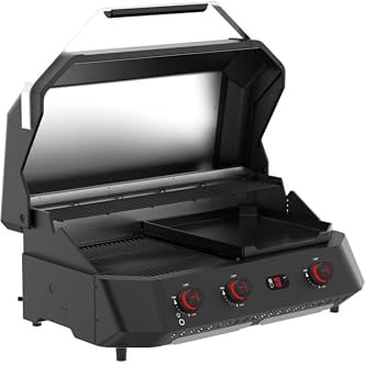 Cozze G-800 Combo Plancha-Grill a Gas 30 mbar, 3 Bruciatori 9,5 kW, Griglia + Piastra in Ghisa Smaltata, 2 Termometri Digitali, per Cucina Outdoor