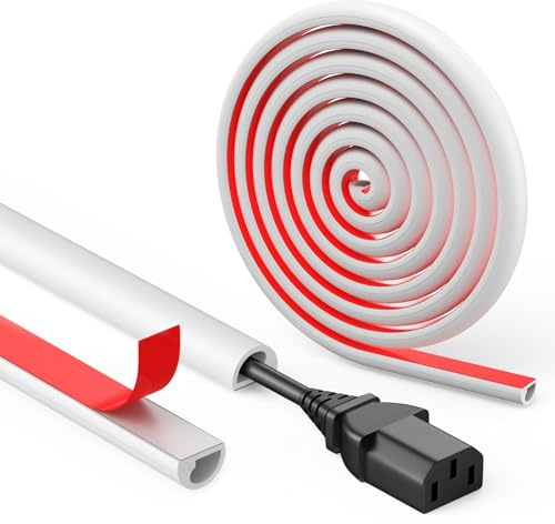 ANOMM White Cable Trunking Self Adhesive for Electric Cables, 2m | Silicone Flexible Wire Cover for Cables, Side Open, TV Cable Covers Hider For Wires, Home Office, Walls & Floors