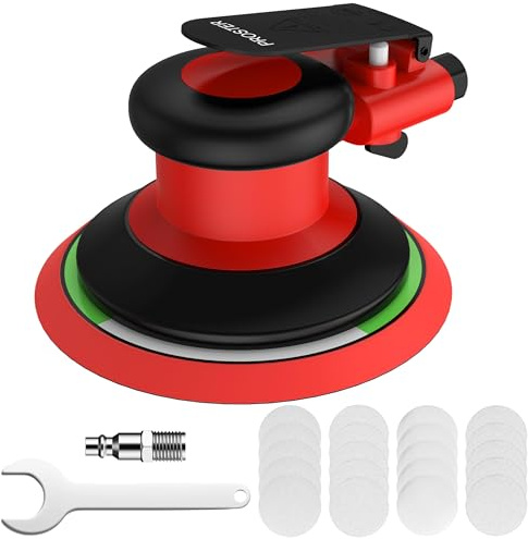 Proster Ponceuse Excentrique Pneumatique 150mm 12000 RPM – Ponceuse Orbitale pour Carrosserie Réglage de Vitesse, avec 20 Disques Abrasifs, pour Carrosserie, Bois et Métal