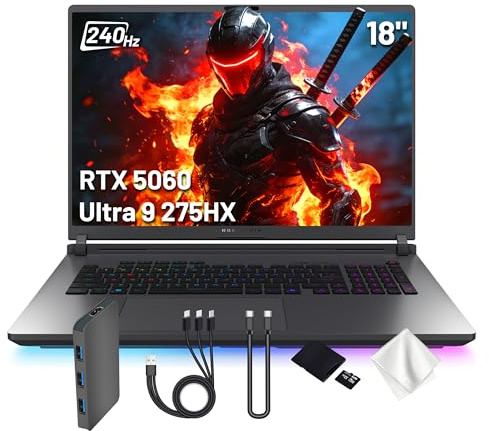 ASUS ROG Strix G18 18 2.5K 240Hz Gaming Laptop, Intel Ultra 9 275HX, NVIDIA GeForce RTX 5060, 32GB DDR5, 2TB Storage (1TB SSD & 1TB Docking Station Set), Tastiera retroilluminata, Wi-Fi 7, Win 11 Pro