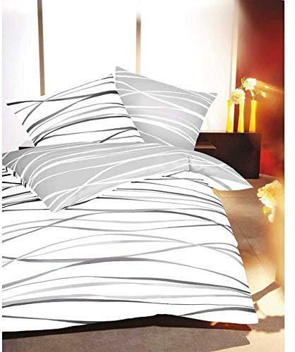 Kaeppel Biber Bettwäsche Streifen Motion Schiefer 135 x 200 cm + 80 x 80 cm