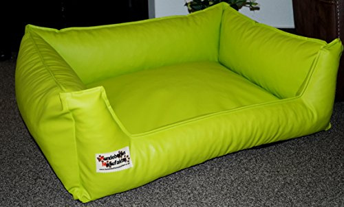 Hundebettenmanufaktur Hundebett Hundesofa Schlafplatz Kunstleder Acceso Farbe und Größe wählbar von XS bis XXL (130 cm X 100 cm, Limone)