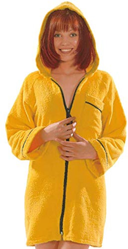 Lady Bella Lingerie Accappatoio Donna con Cappuccio in Spugna di Puro Cotone - Pratica Chiusura a Zip - Modello Corto ad alta assorbenza Ideale per Palestra e Piscina (Giallo, Medium)