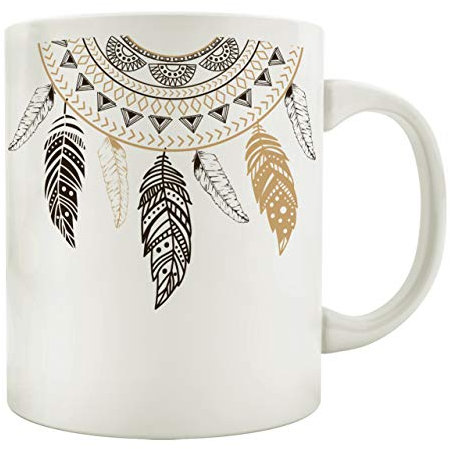 Interluxe Tasse Kaffeebecher TRAUMFÄNGER Federn Geschenkidee Kaffeepott Büro Kaffeetasse GOLDEN Berry