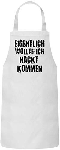 ShirtStreet Fasching Karneval Gruppen Frauen Herren Barbecue Baumwoll Grillschürze Kochschürze Eigentlich wollte ich nackt kommen, Größe: OneSize,Weiß