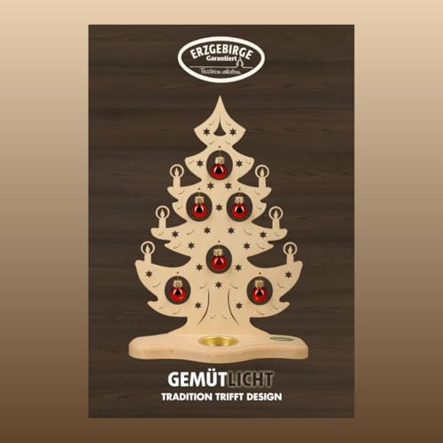 WEIGLA - Teelichthalter original Erzgebirge I Tannenbaum mit roten Kugeln I für 1 Teelicht I Weihnachtsdeko I Teelichthalter aus Holz