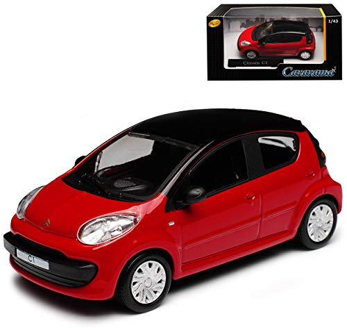 Cararama Citroen C1 5 Türer Rot mit Schwarzem Dach 1. Generation 2005-2013 1/43 Modell Auto