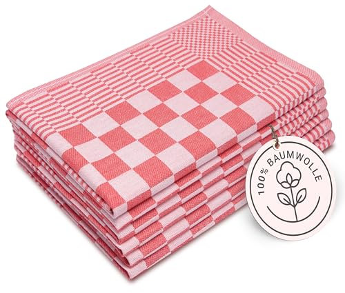 ZOLLNER 6 Strofinacci in cotone - canovacci da cucina 65x65 cm - torcioni super assorbenti e robusti - asciughini lavabili a 60°C - rosso - qualità gastronomica - certificato OEKO Tex (R)