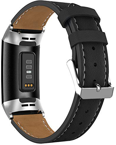 Adepoy Compatible for Fitbit Charge 3/Charge 4 Strap Leather,Classic Genuine Leather Adjustable Replacement Sport Fitness Wristband for Men Women