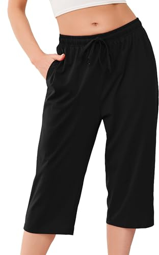 Vlazom Pyjamasbyxor för kvinnor, korta sommarpyjamas för kvinnor, 100% bomull, lätta dambyxor, perfekt för sport eller sömn