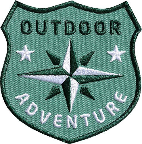 2 x Outdoor Adventure Patch 60 x 61 mm gestickt/Aufnäher Aufbügler Patches Flicken zum Aufbügeln Aufnähen auf Kleidung Rucksack/Kompass Trekking Wandern Abenteuer Erwachsene (olive)