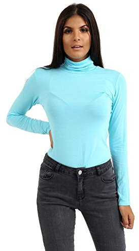 janisramone Womens Ladies Long Sleeve Turtle Polo Neck T-Shirt Slim Fit Jersey Casual Basic Plain Tee Vest Top Mint