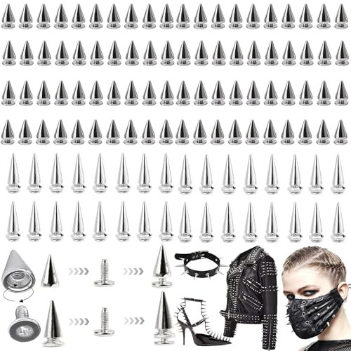 dcas 140 Stück 7 x 10/20 Mm Ziernieten Set, Ziernieten Aus Metall, Punk Ziernieten, Spitz DIY Handwerk Punk Nieten, Killernieten,Silber Stachelnieten, Geeignet Für Kleidung, Jeans Jacken Taschen