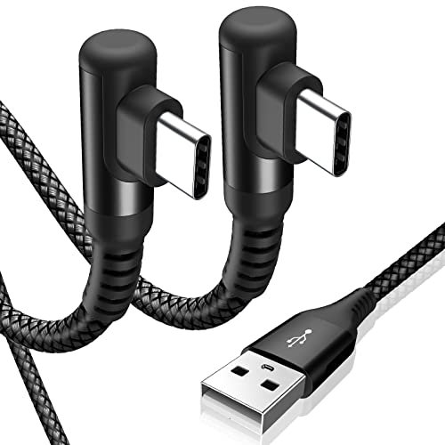 sweguard Cable USB C,[2 Pack 1m] 90 Grados 3,1AA Cargador Carga Rápida, Aleación Trenzado de Nylon Cable USB Tipo C Cargador para Móvil i Phone 15 Pro Samsung S24/S23/22/21 Huawei Xiaomi Pixel-Negro