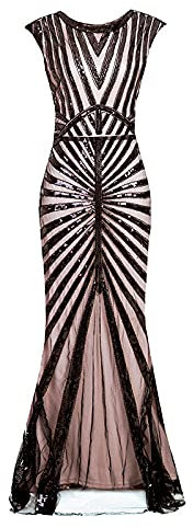 Briskorry Pailletten Abendkleider Damen Lange 1920s Kleid Bodycon Flapper Charleston Kleid Great Gatsby Cocktail Kleid Saum Cocktail Flapper Abschlussball Kleid