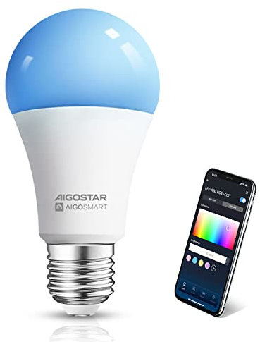 Aigostar Smart Bulb E27, Alexa Light Bulb, WiFi Smart Bulb 9W RGBCW LED Colour Changing Light Bulb Compatible with Amazon Alexa and Google Home,Sync to Music, Dimmable, No Hub Required