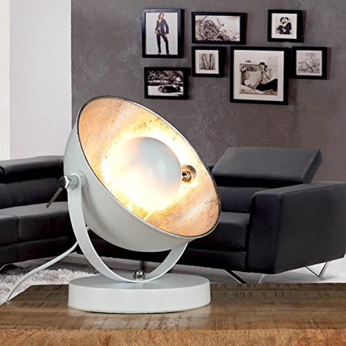 Licht-Erlebnisse Tischlampe Weiß Gold Retro Design H: 27cm Halbkugel indirekt Metall E14 Studio Tischleuchte