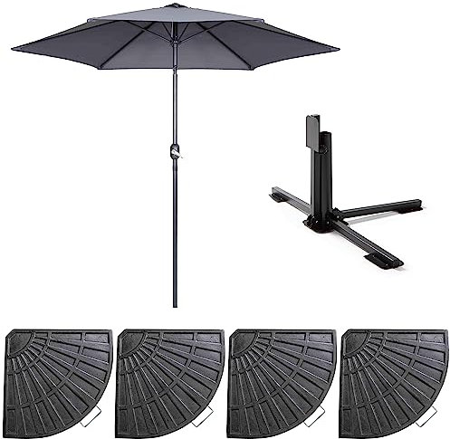 Oviala Parasol Droit inclinable 3m et 4 Dalles lestées Aluminium Gris