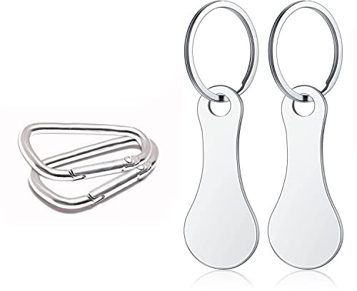Luvadeyo Lot de 2 jetons de Chariot en Acier Inoxydable et 2 Porte-clés pour Tous Les Chariots de Courses