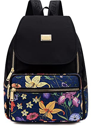 YANAIER Damen Rucksack Wasserdichte Nylon Schultaschen Leichtgewicht Reiserucksack Rucksackhandtasche Daypack für Alltag Büro Schule Shopper Blaue Blume