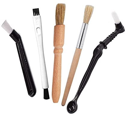 Wenxiaw Kaffee Pinsel für Kaffeemaschinen, Kaffeemühle, Siebträger, Barista Zubehör Set, 5 Holz Reinigungsbürsten mit Kunststoffborsten