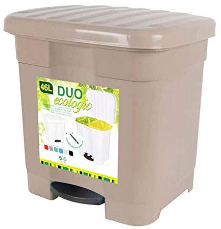 AC - Cubo de Basura Ecológico 46L - Cubo con 2 divisiones interiores - Cubo Reciclar - Fabricado en plástico Resistente. - Ideal para el hogar, trabajo, hostelería, etc. Color Topo