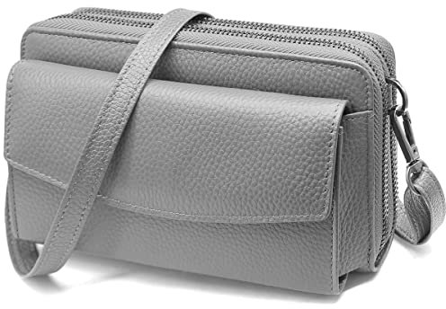 HNOOM Handytasche mit Geldbörse zum Umhängen RFID Schutz Geldbeutel Damen Handy Umhängetasche mit 18 Kartenfächer Crossbody Geldbörse Damen groß viele fächer leder Passt Handy unter 6,9 (Grau)