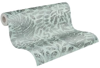 A.S. Création Blumentapete Mintblau Silber THE BOS 388301 Vliestapete Tapete Floral 10,05 m x 0,53 m Made in Germany