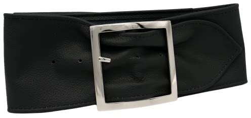 AnnaMatoni Damen Hüftgürtel in Premium Nappa Leder Feinporig mit Metall Dorn Schließe in Silber 8cm breit sehr weiches echt Leder Damen Ledergürtel (Schwarz 790, TW95-110cm Gesamtlänge)