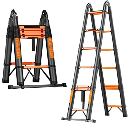 ZAQYCM Scala Telescopica in Alluminio A Frame 3-8 M, Estensione Portatile per Tetti Con Stabilizzatore, Telescopica per Casa (Size: 1.7m+1.7m=3.4m)