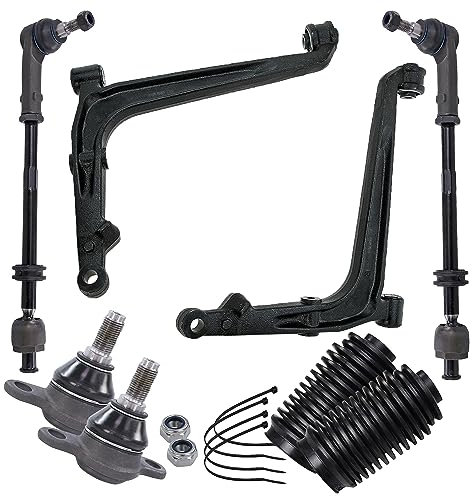 BESTPRICE 2x Querlenker Vorderachse vorne unten links & rechts mit Traggelenk, 2x Spurstangen mit Spurstangenkopf, 2x Lenkmanschette vorne, Kompatibel mit VW TRANSPORTER T4