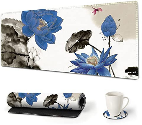 ARTSO Grand tapis de souris de jeu avec bords cousus, tapis de clavier XXL étendu, tapis de souris long pour décoration de bureau et d'écriture, base antidérapante pour travail, jeux, bureau, maison,