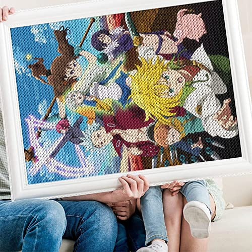 PAWCA DIY 5D Diamond Painting Kits Seven Deadly Sins Anime Perfekt für Eltern Kind Aktivität und Kind Geschenk Stickerei Mosaik Heimdekoration handgefertigte Geschenke（Runder Diamant50x60cm）