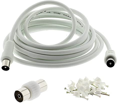 3C2V TV Coaxial Cable 7.5M - Nickel Plated RF Coax Extension Lead for Freesat, Aerial Socket, Freeview, Sat,DVD,VCR,SKY, Smart U-HD TV, Virgin, BT, Antenna Box, Y Splitter, Signal Booster 7.5 Meter
